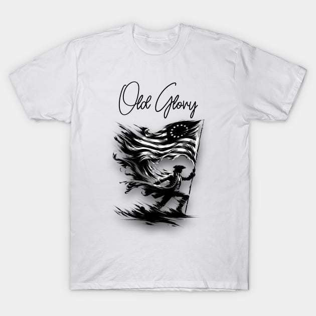 Old Glory Flag - black and white T-Shirt by Long-N-Short-Shop